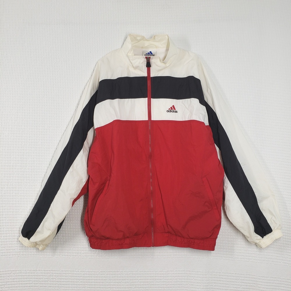 Vintage Adidas Windbreaker Jacket Mens XL Red White Black Colorblock Full Zip 90